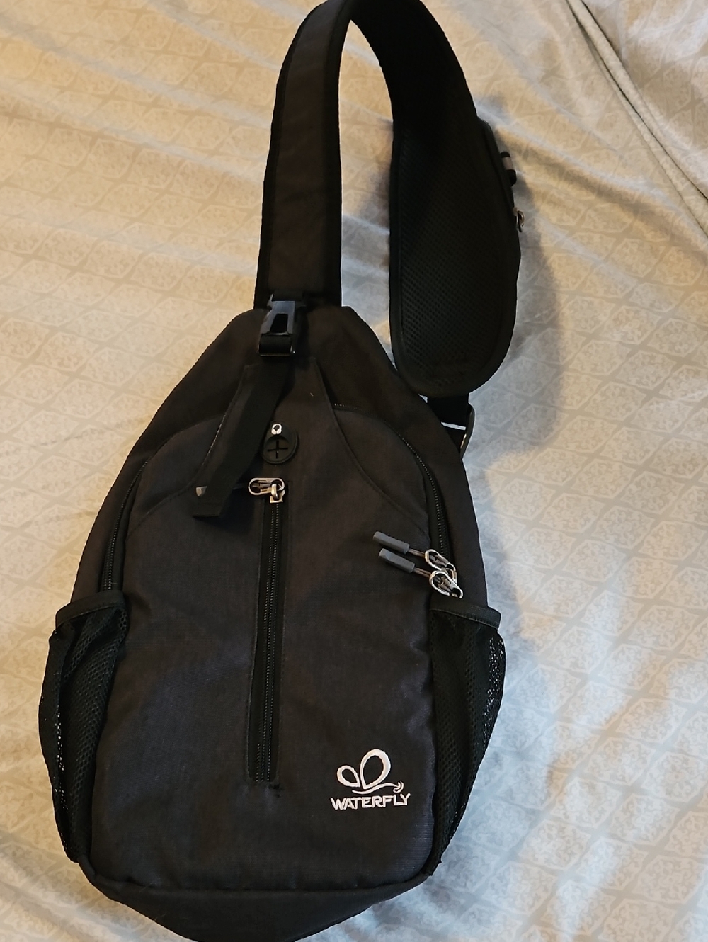 Waterfly Black Sling Chest Bag with Padded Strap